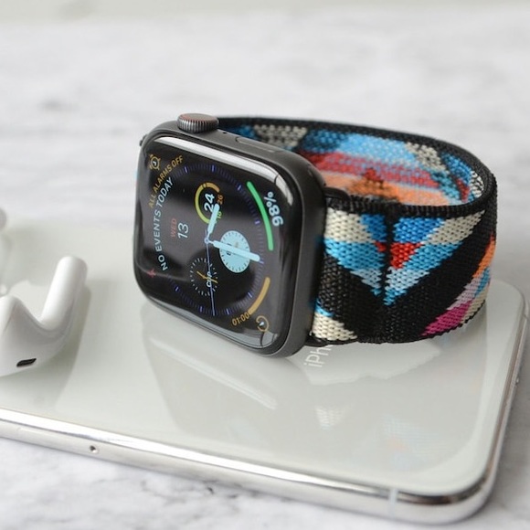 Fitbit Versa 2 Versa Lite Soft Nylon Fabric Multicolor Chevron Embroidered Band - Picture 6 of 10